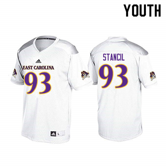 Youth #93 Clayton Stancil ECU Pirates College Football Jerseys Sale-White - Click Image to Close